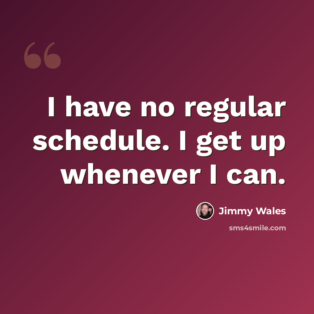 “I have no regular schedule. I get up whenever I can.” quote by Jimmy Wales
