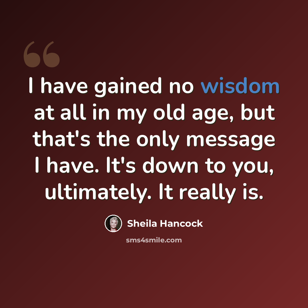 “I have gained no wisdom at all in my old age, but that's the only message I have. It's down to you, ultimately. It really is.” quote by Sheila Hancock