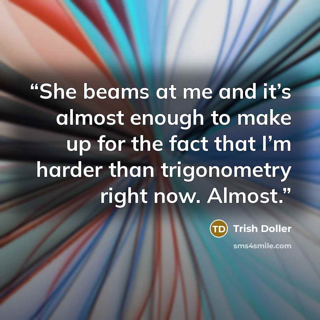 “She beams at me and it’s almost enough to make up for the fact that I’m harder than trigonometry right now. Almost.” quote by Trish Doller