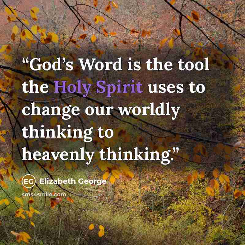 “God’s Word is the tool the Holy Spirit uses to change our worldly thinking to heavenly thinking.” quote by Elizabeth George