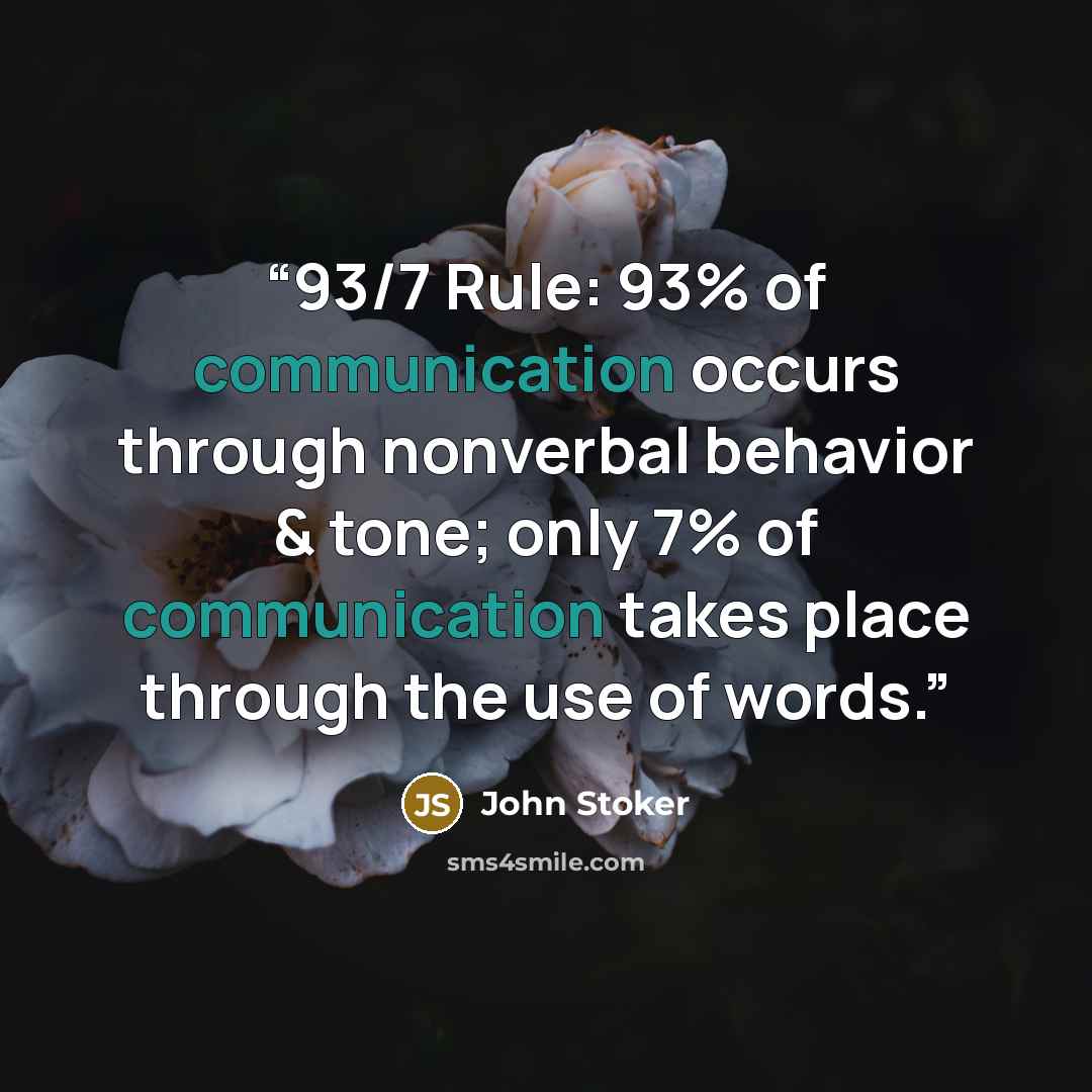 “93/7 Rule: 93% of communication occurs through nonverbal behavior & tone; only 7% of communication takes place through the use of words.” quote by John Stoker