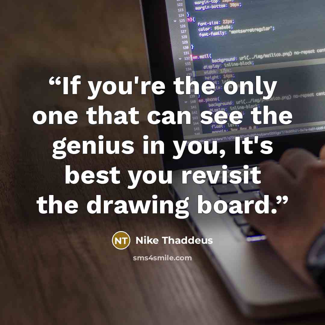 “If you're the only one that can see the genius in you, It's best you revisit the drawing board.” quote by Nike Thaddeus