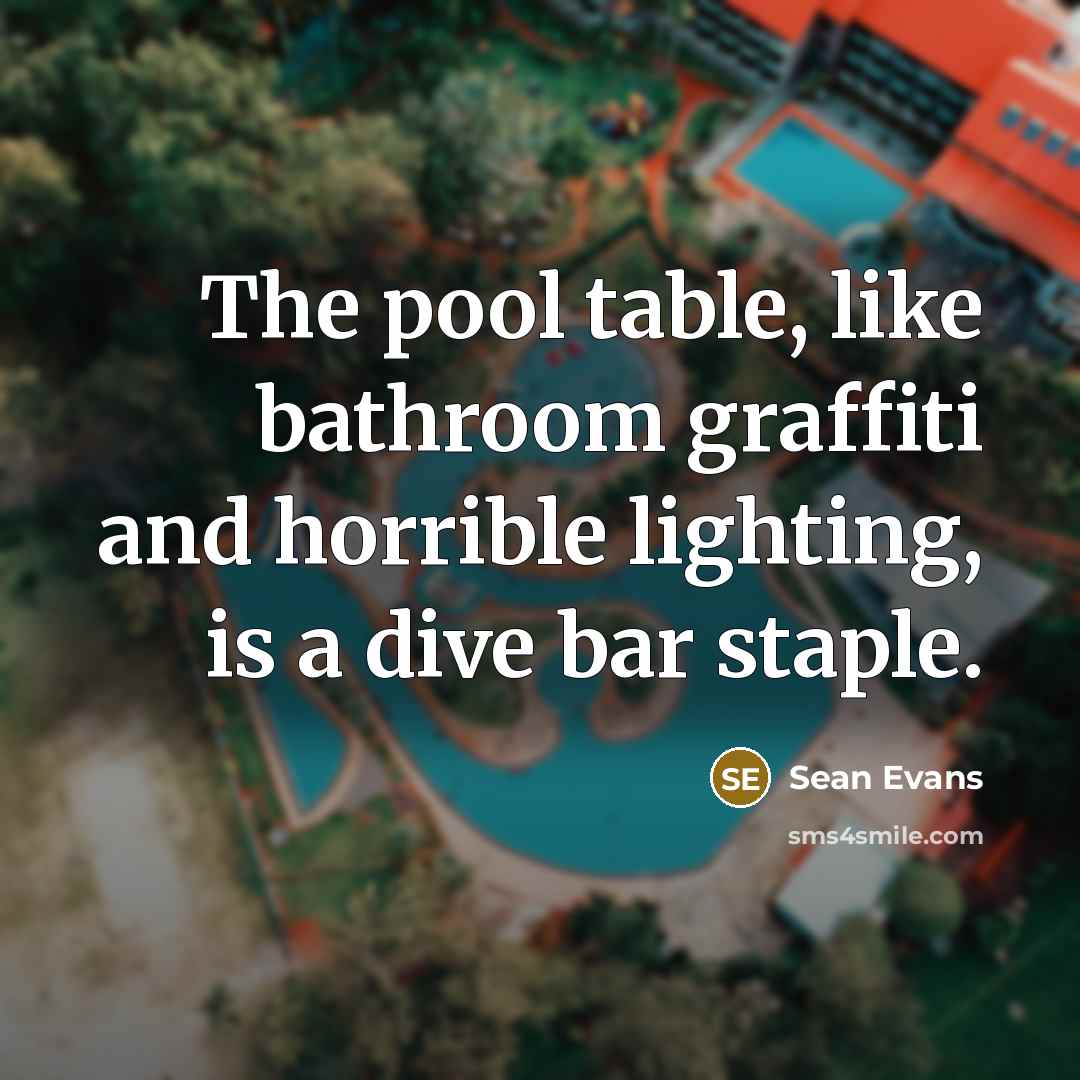 “The pool table, like bathroom graffiti and horrible lighting, is a dive bar staple.” quote by Sean Evans