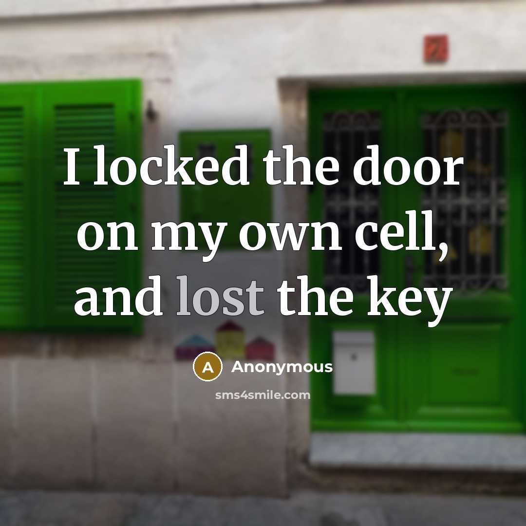 “I locked the door on my own cell, and lost the key” quote by Anonymous