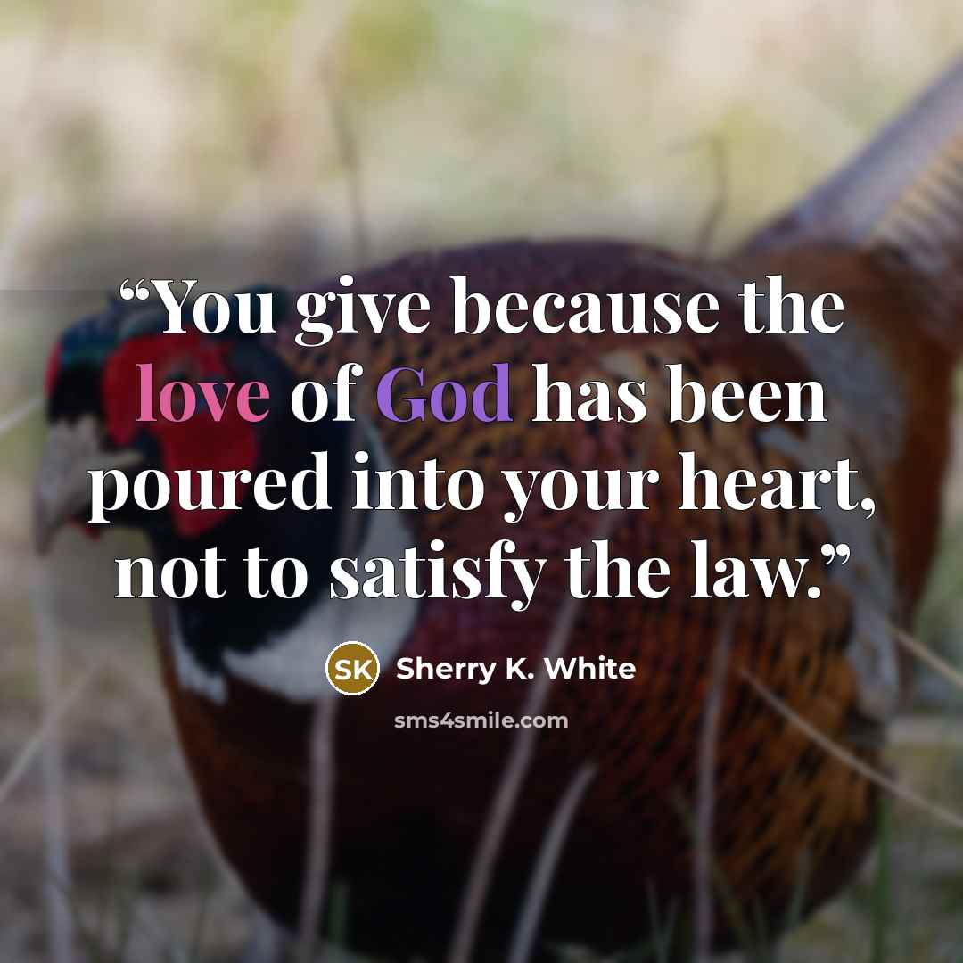 “You give because the love of God has been poured into your heart, not to satisfy the law.” quote by Sherry K. White