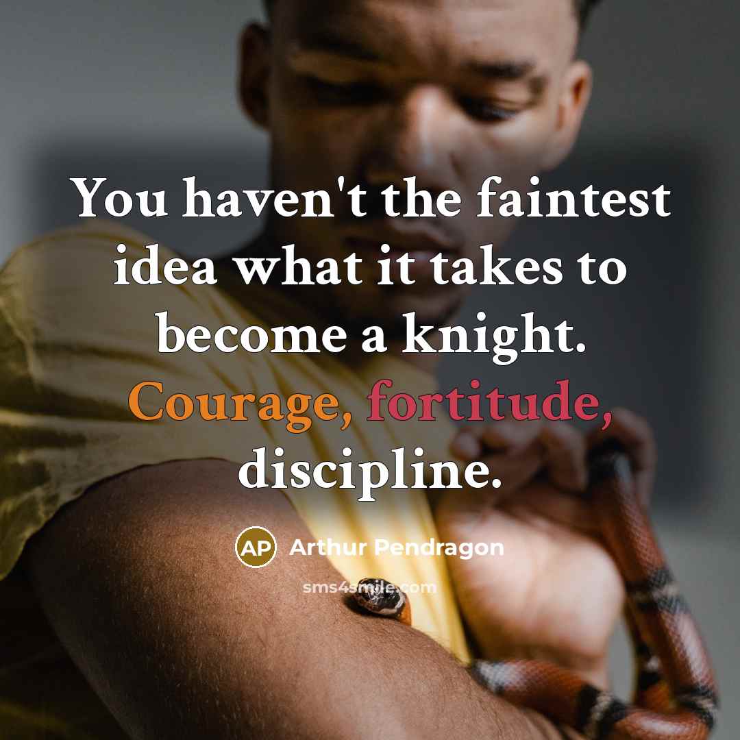 “You haven't the faintest idea what it takes to become a knight. Courage, fortitude, discipline.” quote by Arthur Pendragon