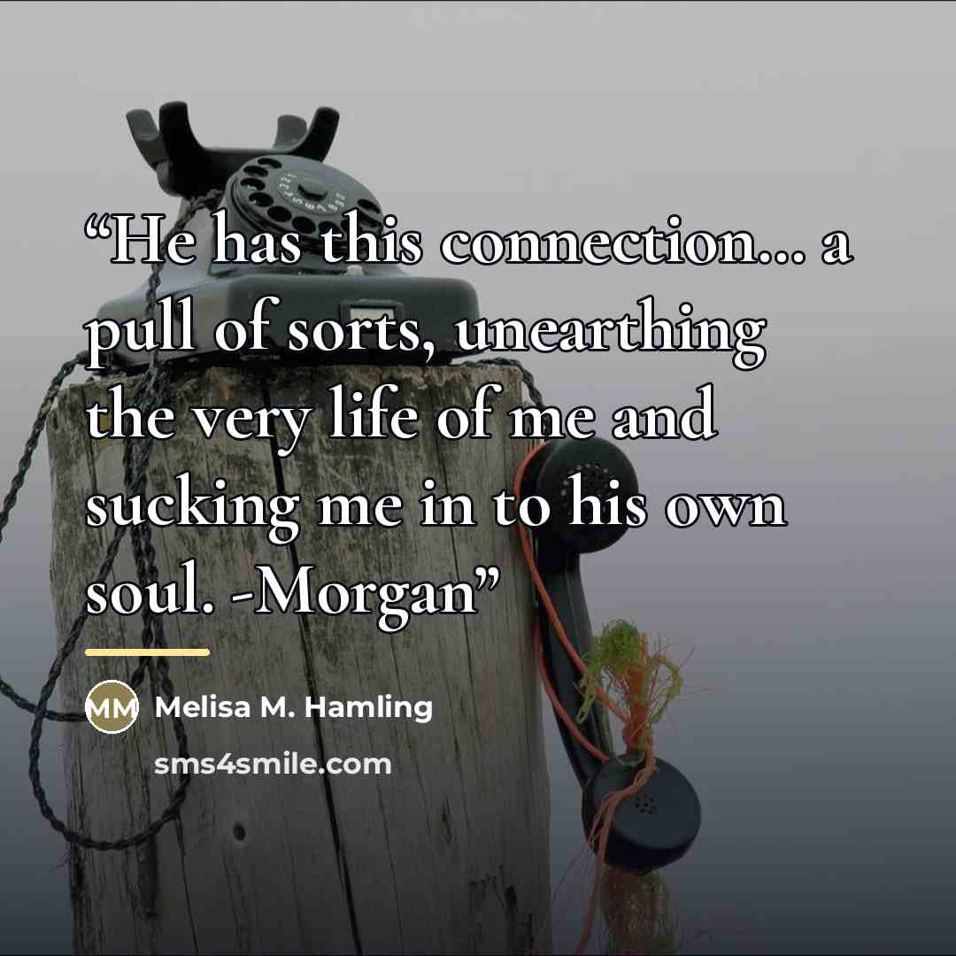 “He has this connection… a pull of sorts, unearthing the very life of me and sucking me in to his own soul. -Morgan” quote by Melisa M. Hamling