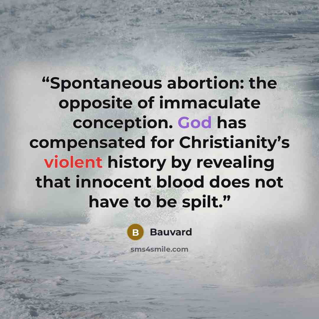 “Spontaneous abortion: the opposite of immaculate conception. God has compensated for Christianity’s violent history by revealing that innocent blood does not have to be spilt.” quote by Bauvard