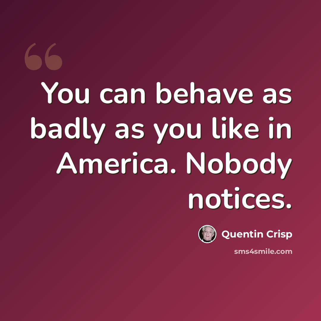 “You can behave as badly as you like in America. Nobody notices.” quote by Quentin Crisp