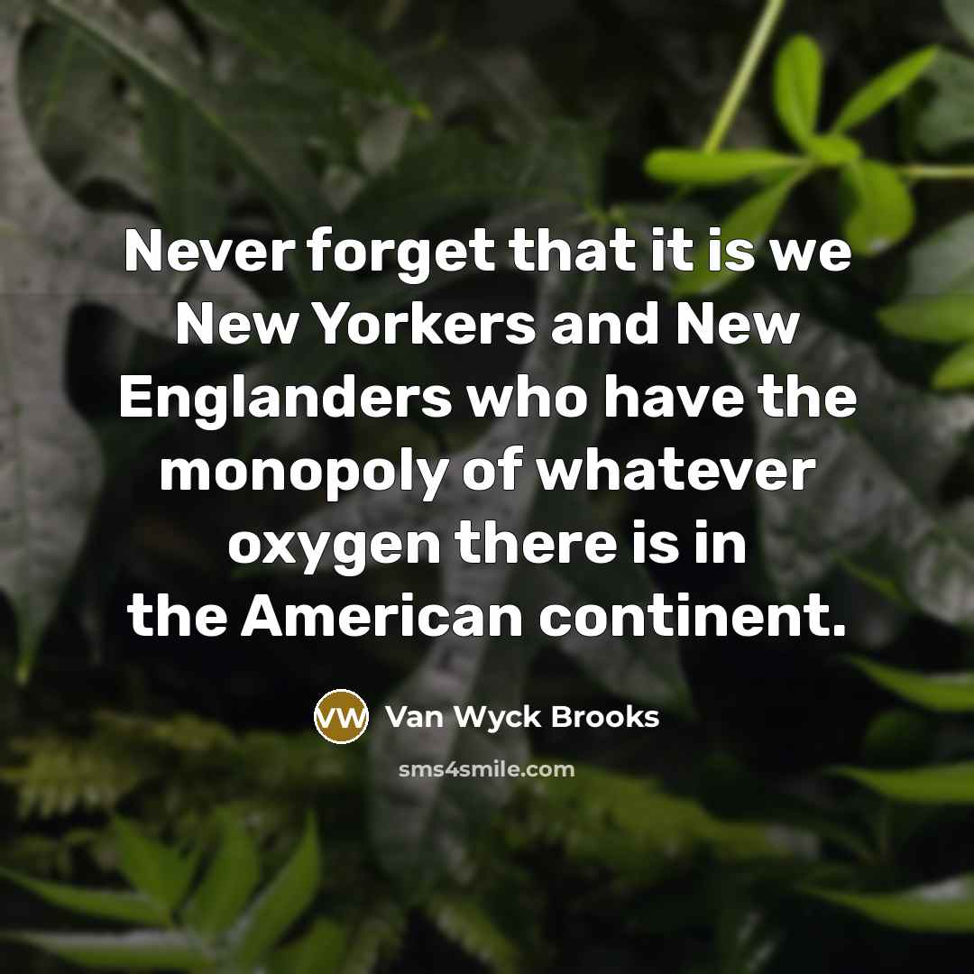 “Never forget that it is we New Yorkers and New Englanders who have the monopoly of whatever oxygen there is in the American continent.” quote by Van Wyck Brooks