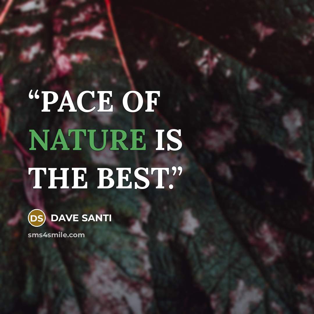 “PACE OF NATURE IS THE BEST.” quote by DAVE SANTI