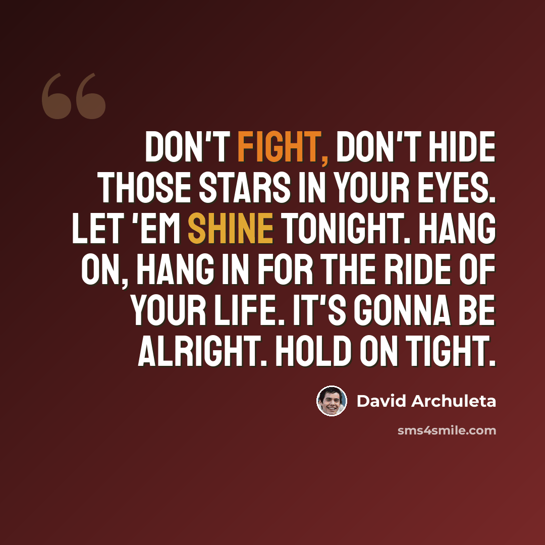 “Don't fight, don't hide those stars in your eyes. Let 'em shine tonight. Hang on, hang in for the ride of your life. It's gonna be alright. Hold on tight.” quote by David Archuleta