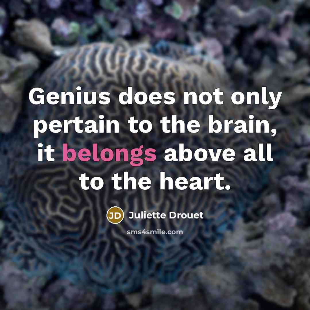 “Genius does not only pertain to the brain, it belongs above all to the heart.” quote by Juliette Drouet