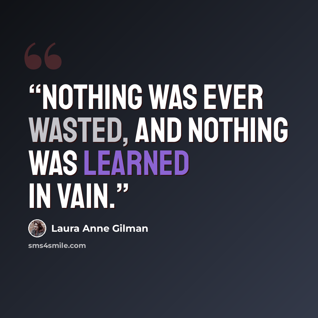 “Nothing was ever wasted, and nothing was learned in vain.” quote by Laura Anne Gilman
