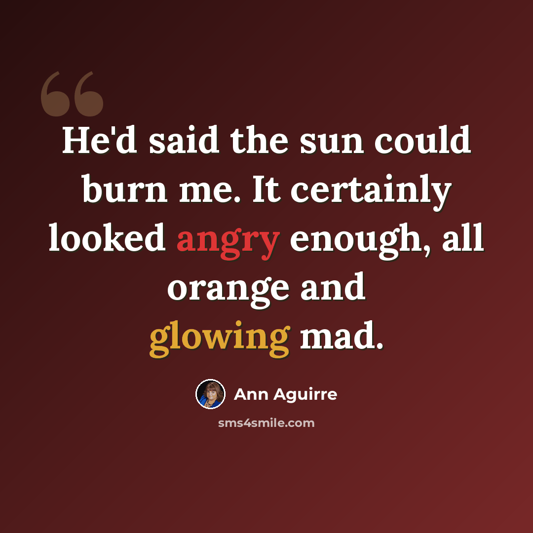“He'd said the sun could burn me. It certainly looked angry enough, all orange and glowing mad.” quote by Ann Aguirre