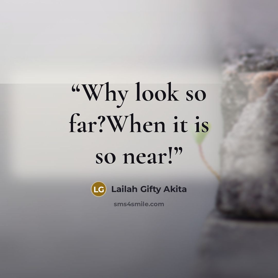 “Why look so far?When it is so near!” quote by Lailah Gifty Akita