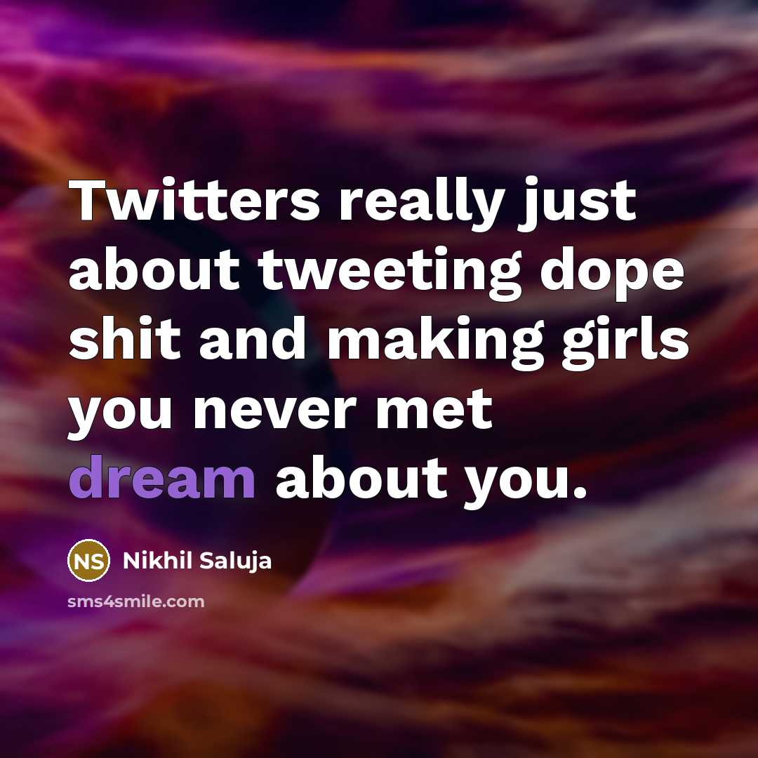 “Twitters really just about tweeting dope shit and making girls you never met dream about you.” quote by Nikhil Saluja