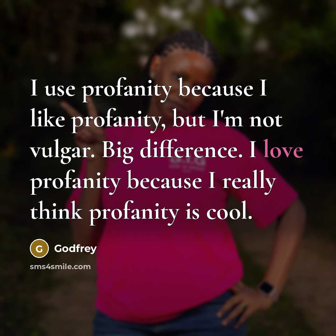 “I use profanity because I like profanity, but I'm not vulgar. Big difference. I love profanity because I really think profanity is cool.” quote by Godfrey