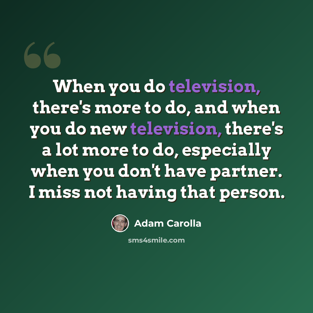 “When you do television, there's more to do, and when you do new television, there's a lot more to do, especially when you don't have partner. I miss not having that person.” quote by Adam Carolla