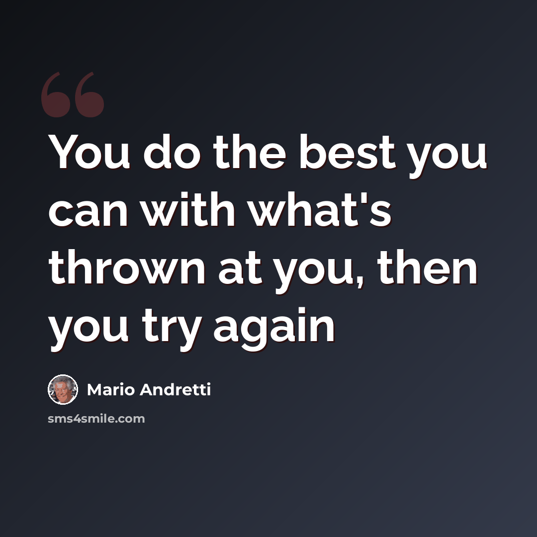 “You do the best you can with what's thrown at you, then you try again” quote by Mario Andretti