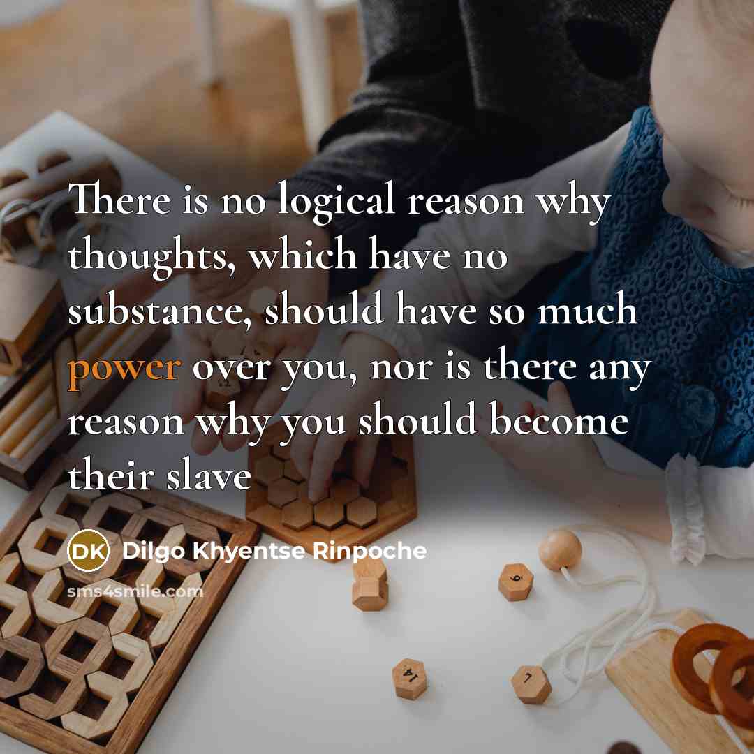“There is no logical reason why thoughts, which have no substance, should have so much power over you, nor is there any reason why you should become their slave” quote by Dilgo Khyentse Rinpoche