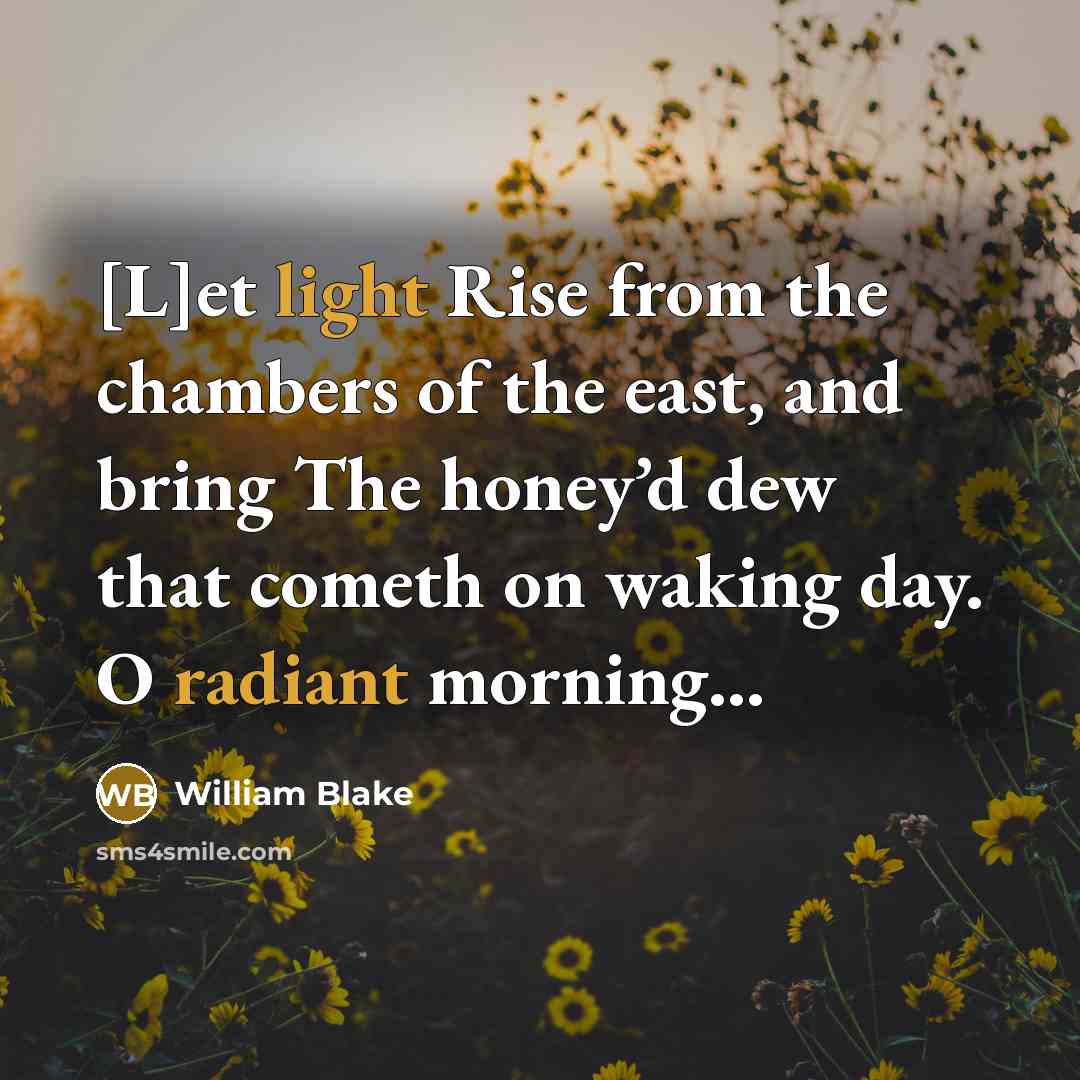 “[L]et light Rise from the chambers of the east, and bring The honey’d dew that cometh on waking day. O radiant morning...” quote by William Blake