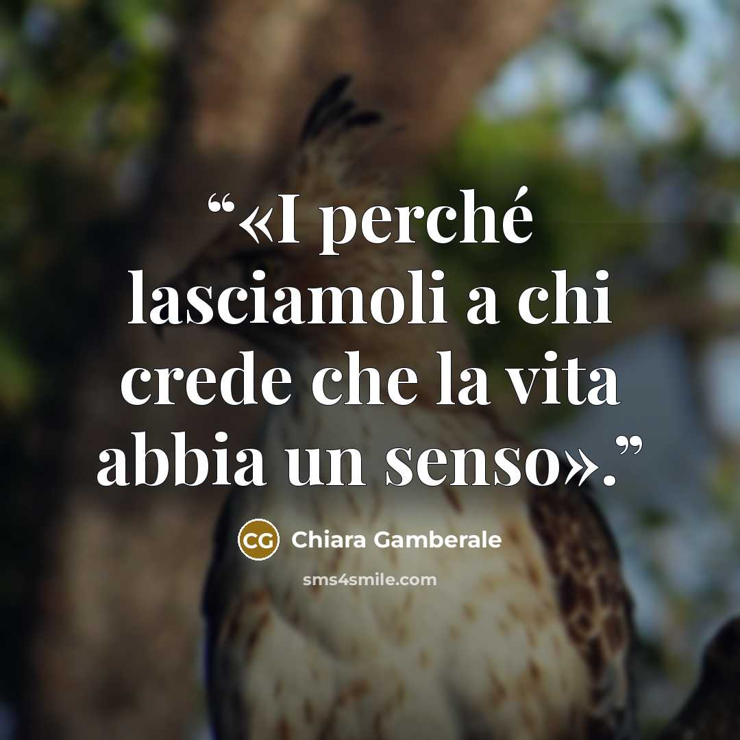 “«I perché lasciamoli a chi crede che la vita abbia un senso».” quote by Chiara Gamberale