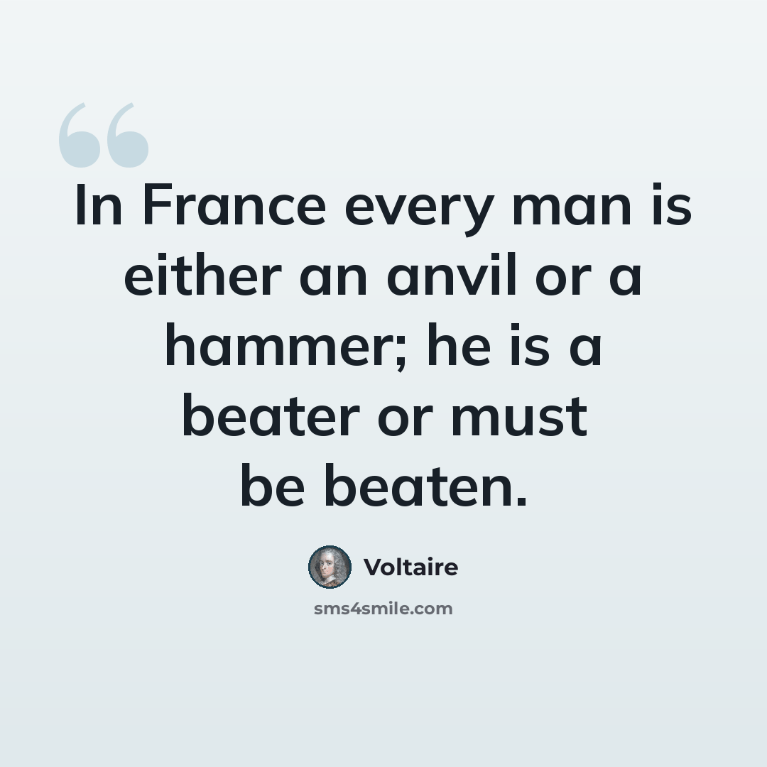 “In France every man is either an anvil or a hammer; he is a beater or must be beaten.” quote by Voltaire