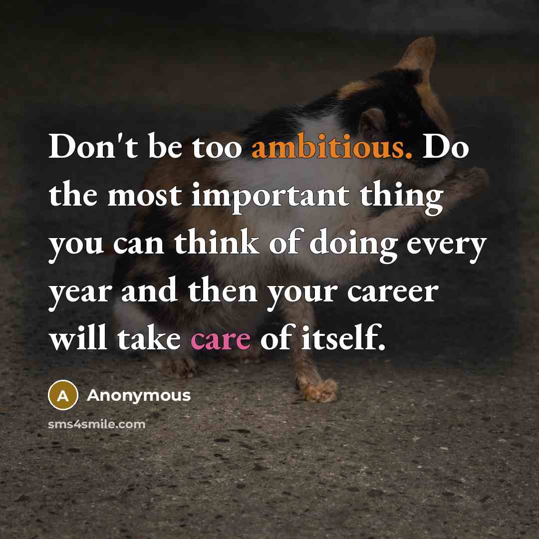 “Don't be too ambitious. Do the most important thing you can think of doing every year and then your career will take care of itself.” quote by Anonymous