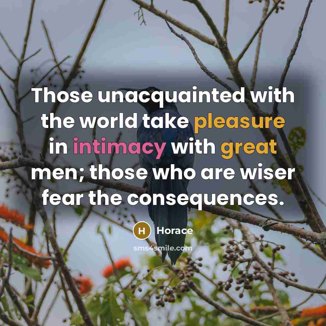 “Those unacquainted with the world take pleasure in intimacy with great men; those who are wiser fear the consequences.” quote by Horace
