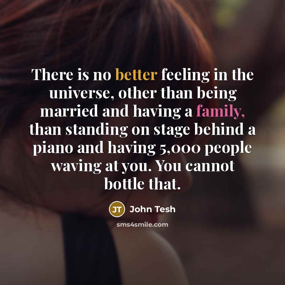“There is no better feeling in the universe, other than being married and having a family, than standing on stage behind a piano and having 5,000 people waving at you. You cannot bottle that.” quote by John Tesh