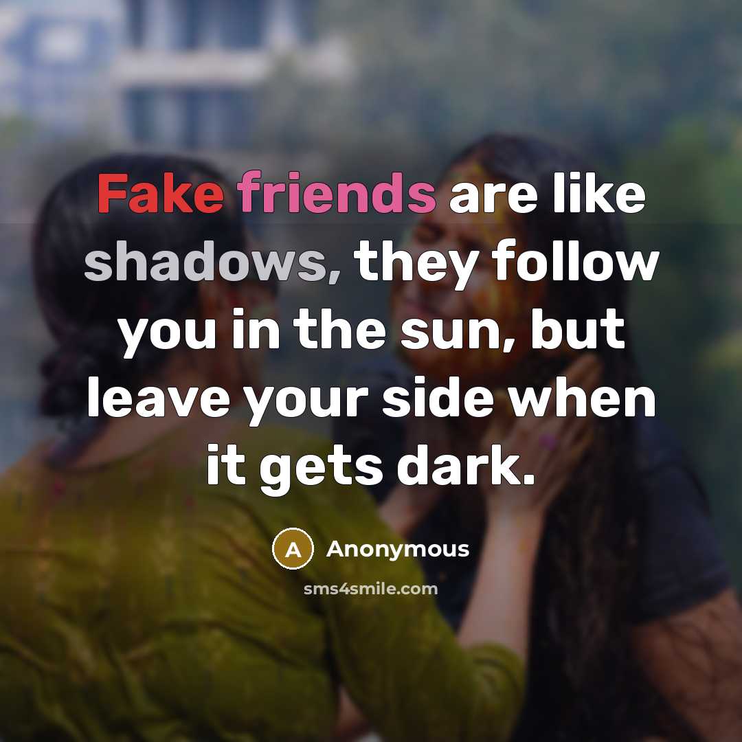 “Fake friends are like shadows, they follow you in the sun, but leave your side when it gets dark.” quote by Anonymous