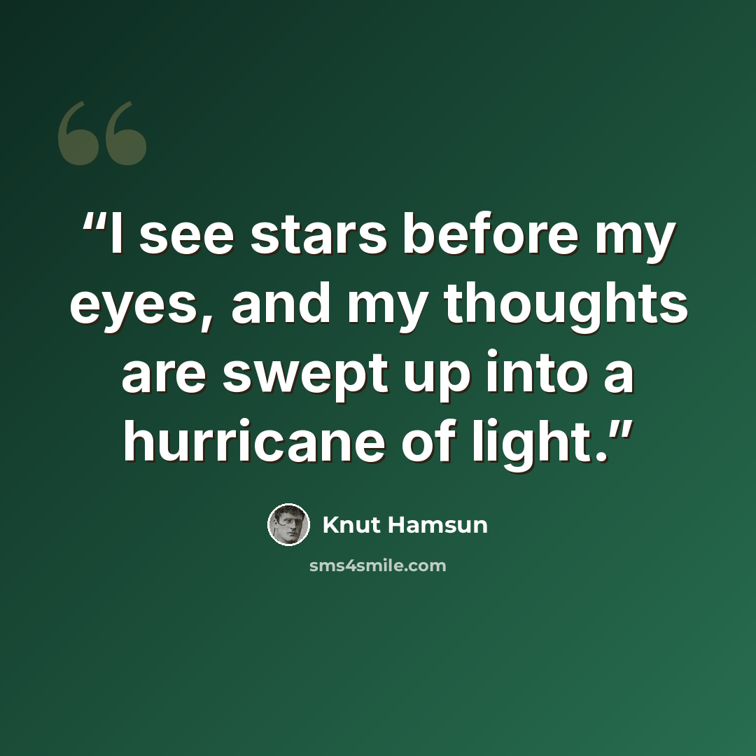 “I see stars before my eyes, and my thoughts are swept up into a hurricane of light.” quote by Knut Hamsun