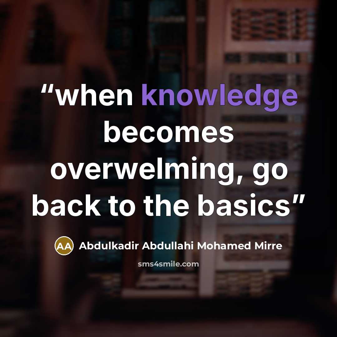 “when knowledge becomes overwelming, go back to the basics” quote by Abdulkadir Abdullahi Mohamed Mirre