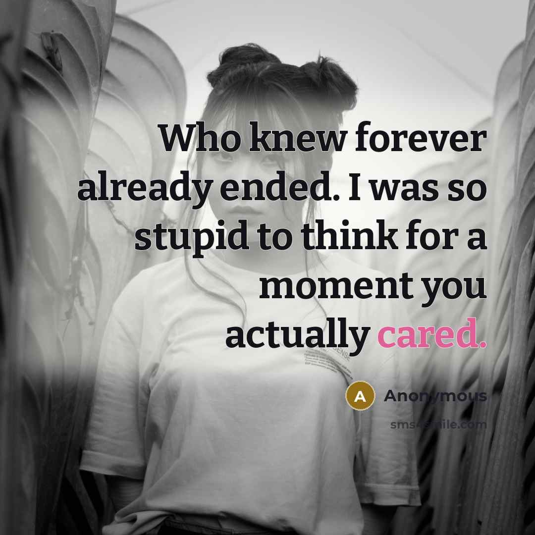 “Who knew forever already ended. I was so stupid to think for a moment you actually cared.” quote by Anonymous
