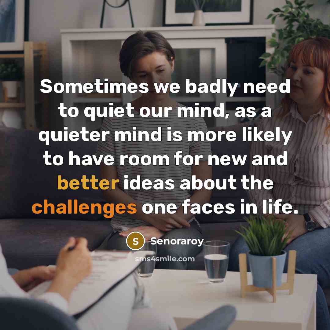 “Sometimes we badly need to quiet our mind, as a quieter mind is more likely to have room for new and better ideas about the challenges one faces in life.” quote by Senoraroy