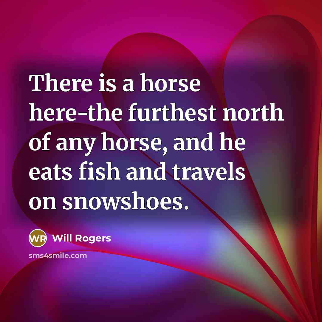 “There is a horse here-the furthest north of any horse, and he eats fish and travels on snowshoes.” quote by Will Rogers