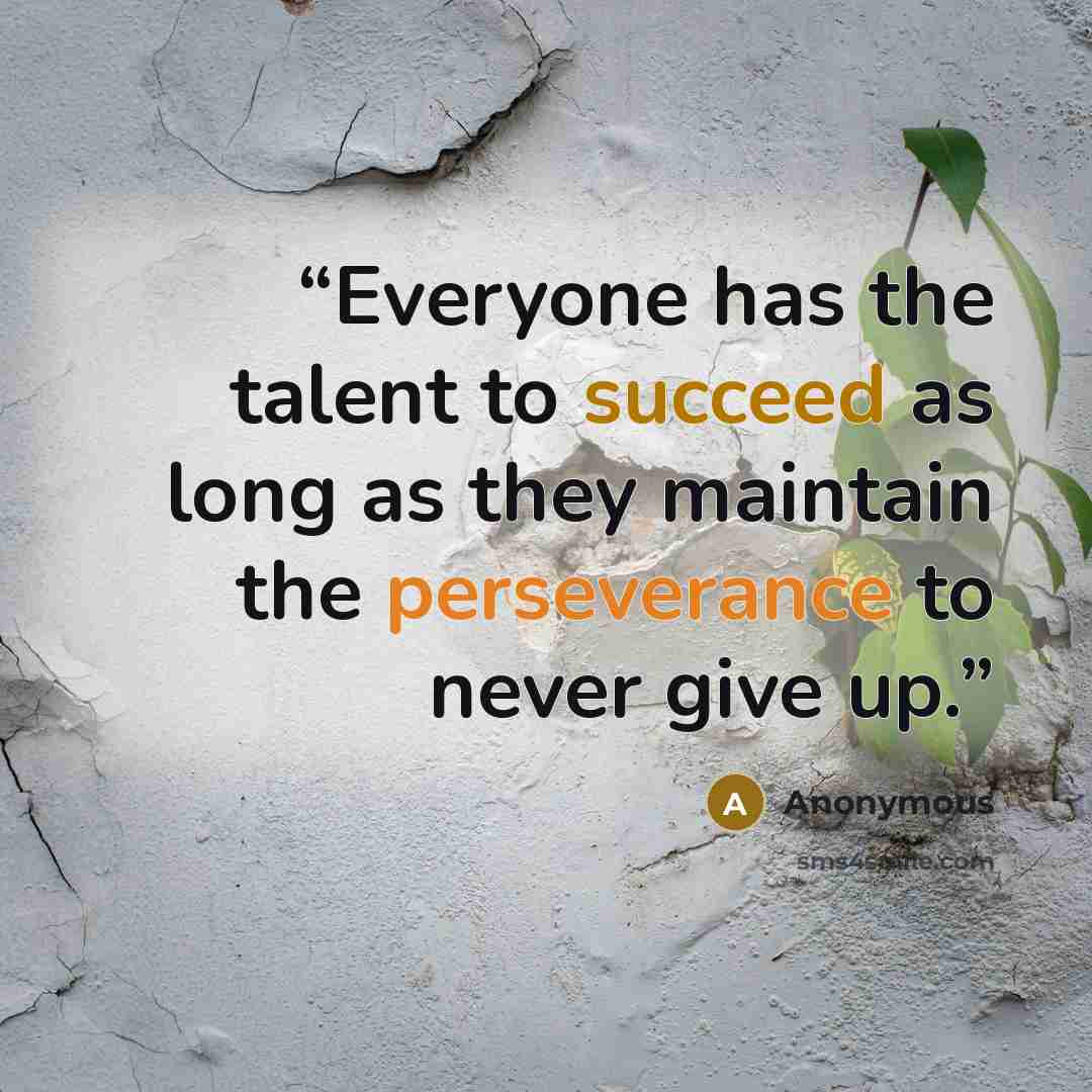 “Everyone has the talent to succeed as long as they maintain the perseverance to never give up.” quote by Anonymous