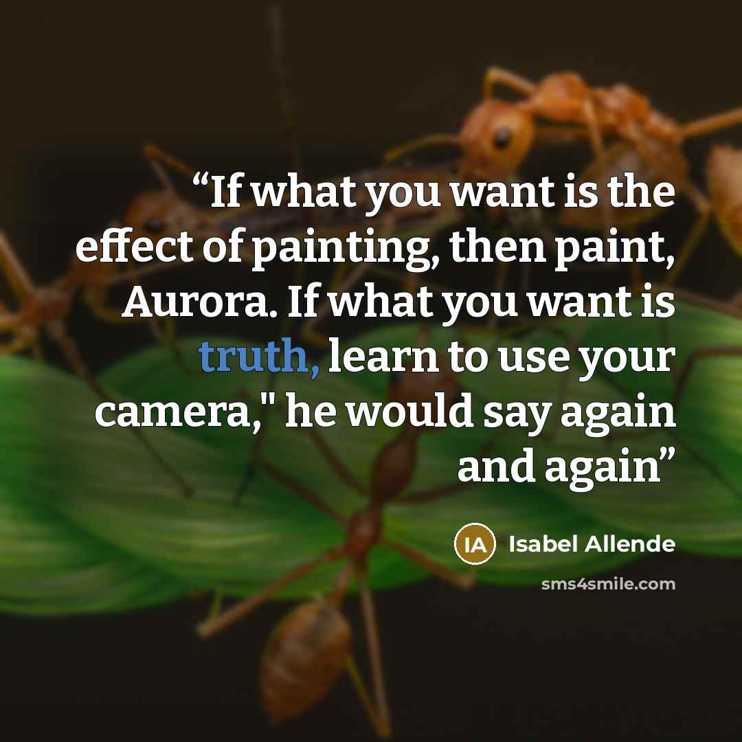 “If what you want is the effect of painting, then paint, Aurora. If what you want is truth, learn to use your camera," he would say again and again” quote by Isabel Allende