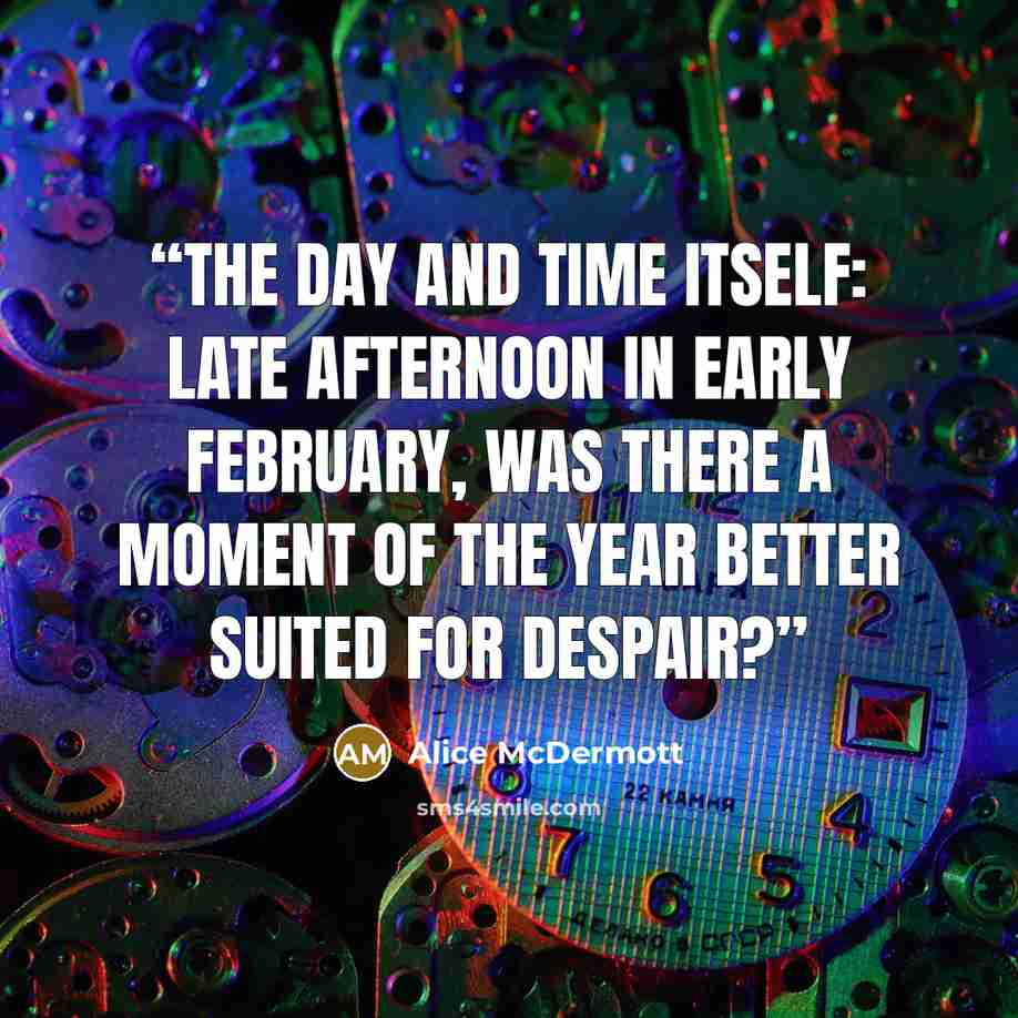“The day and time itself: late afternoon in early February, was there a moment of the year better suited for despair?” quote by Alice McDermott
