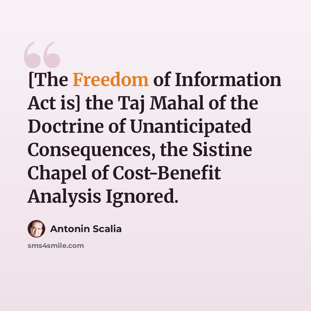 “[The Freedom of Information Act is] the Taj Mahal of the Doctrine of Unanticipated Consequences, the Sistine Chapel of Cost-Benefit Analysis Ignored.” quote by Antonin Scalia