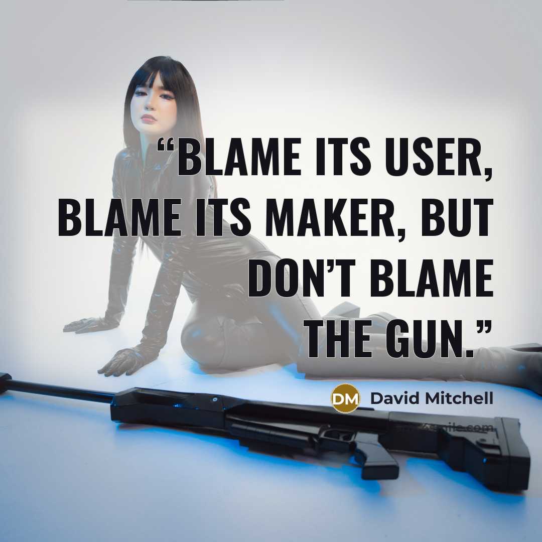 “Blame its user, blame its maker, but don’t blame the gun.” quote by David Mitchell