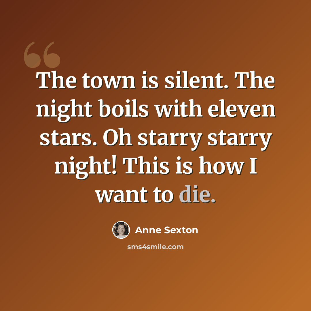 “The town is silent. The night boils with eleven stars. Oh starry starry night! This is how I want to die.” quote by Anne Sexton