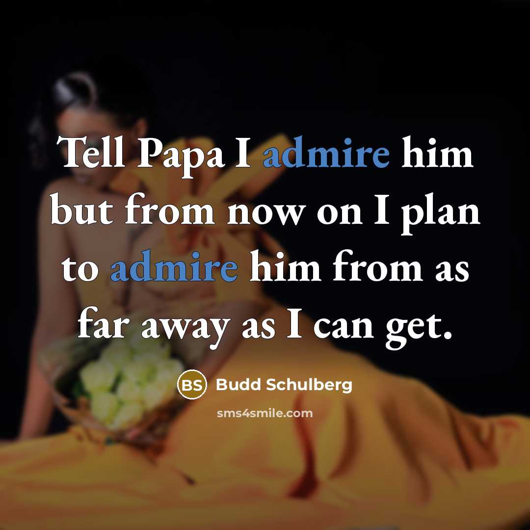 “Tell Papa I admire him but from now on I plan to admire him from as far away as I can get.” quote by Budd Schulberg