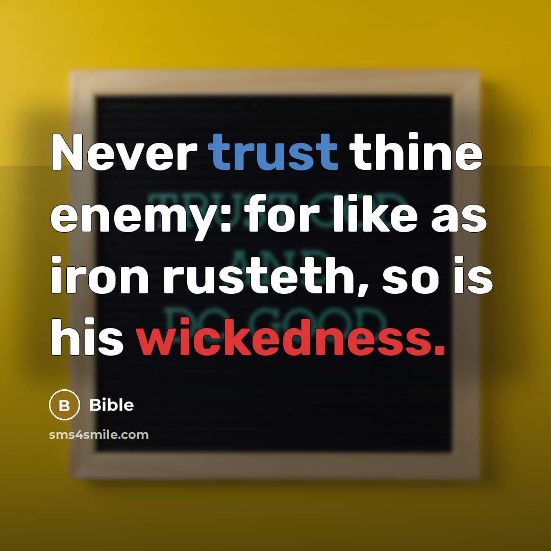 “Never trust thine enemy: for like as iron rusteth, so is his wickedness.” quote by Bible