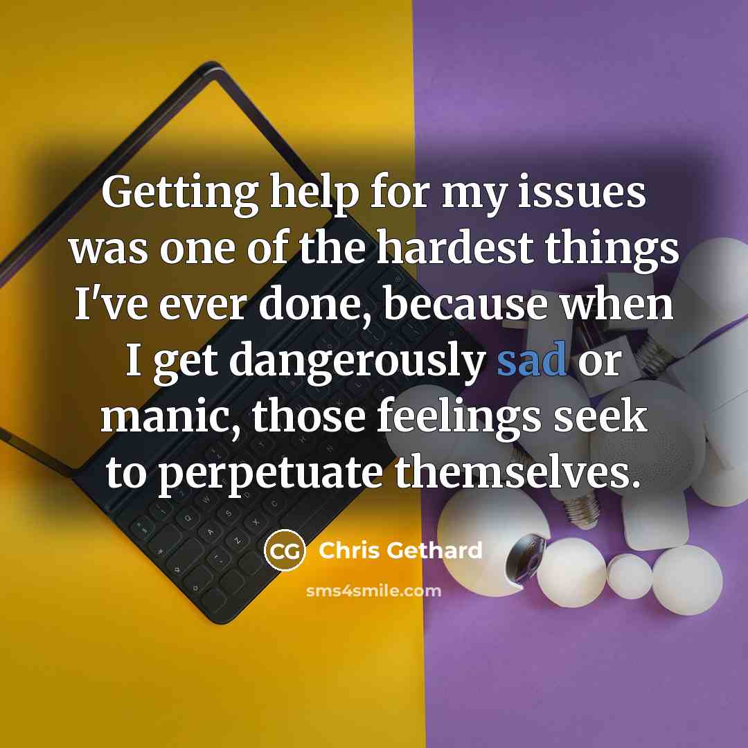 “Getting help for my issues was one of the hardest things I've ever done, because when I get dangerously sad or manic, those feelings seek to perpetuate themselves.” quote by Chris Gethard