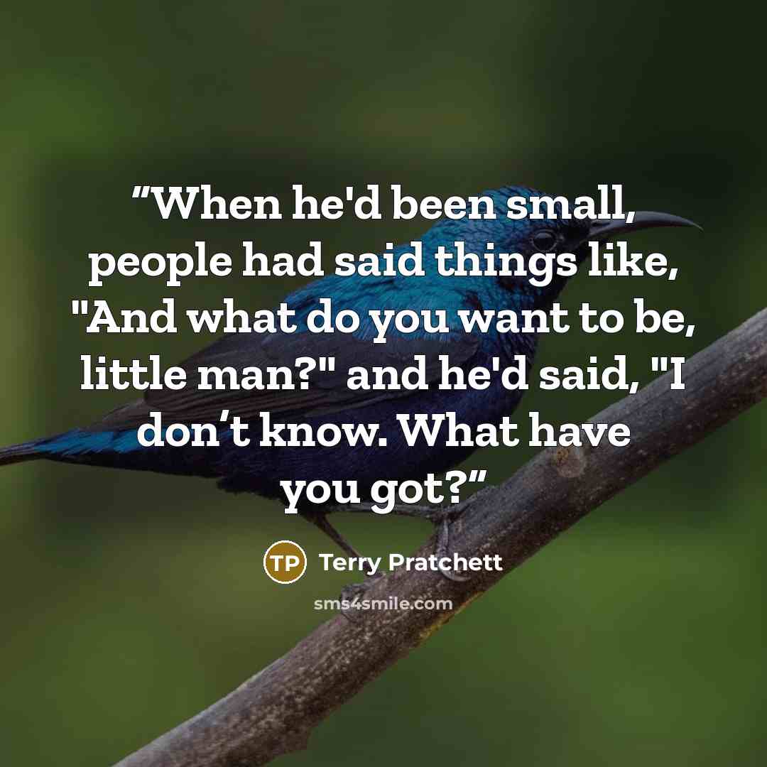 “When he'd been small, people had said things like, "And what do you want to be, little man?" and he'd said, "I don’t know. What have you got?” quote by Terry Pratchett