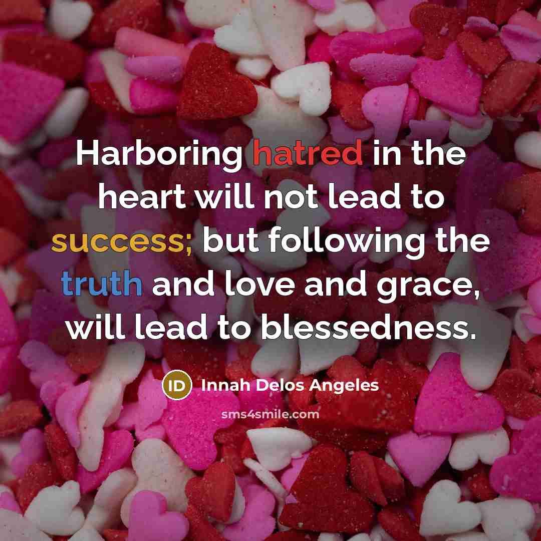 “Harboring hatred in the heart will not lead to success; but following the truth and love and grace, will lead to blessedness.” quote by Innah Delos Angeles