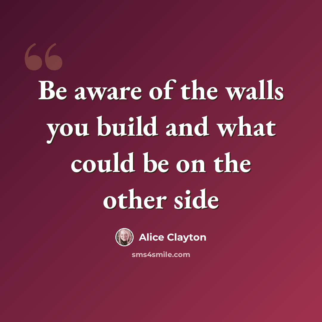 “Be aware of the walls you build and what could be on the other side” quote by Alice Clayton