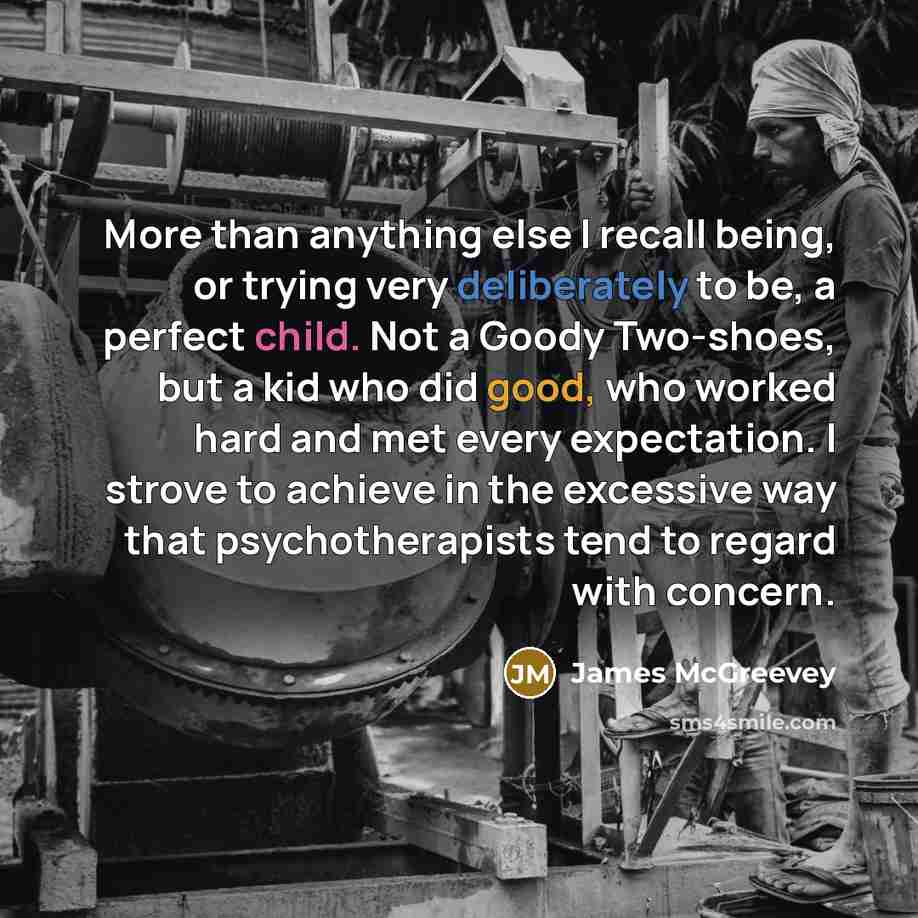 “More than anything else I recall being, or trying very deliberately to be, a perfect child. Not a Goody Two-shoes, but a kid who did good, who worked hard and met every expectation. I strove to achieve in the excessive way that psychotherapists tend to regard with concern.” quote by James McGreevey